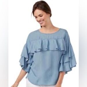Lauren Conrad 100% Lyocell Layered Ruffle Sleeve Blouse Women's Size Large